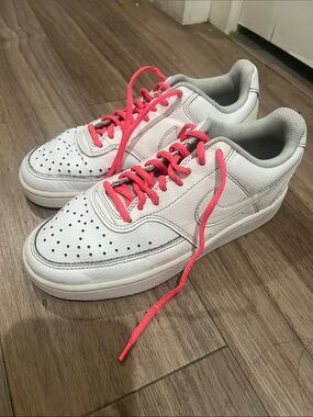 Nike Court Vision Low White Sneakers Pink Laces Women Sz 6.5